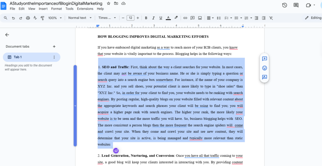 Edit the text in the Google Document.