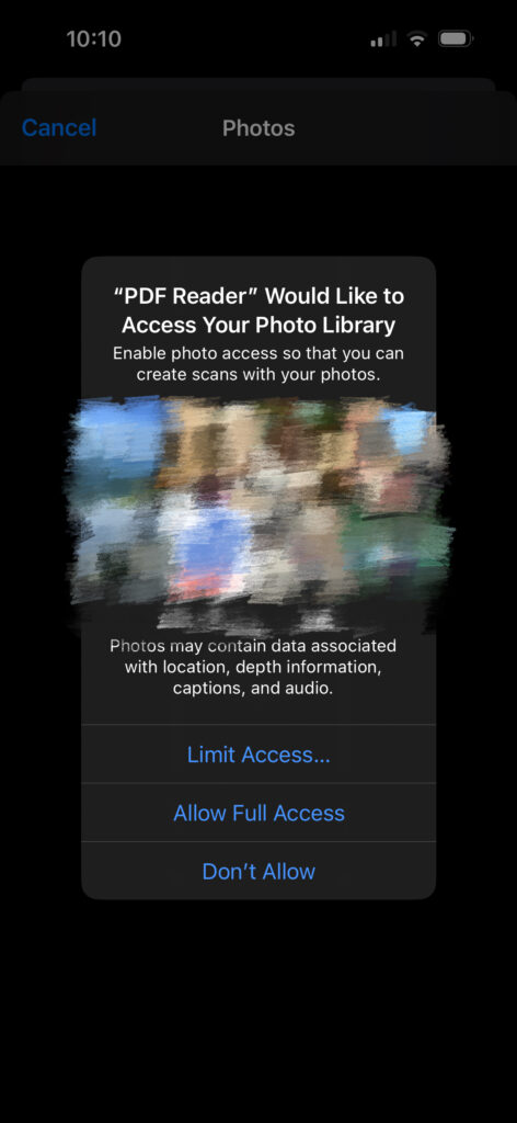 Use the built-in camera to scan a document or select one or more images.