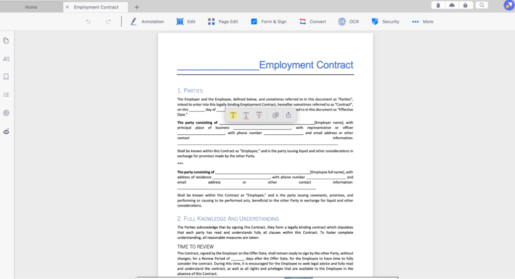 KDAN PDF Reader allow you to directly edit text in PDF format, fill out form fields