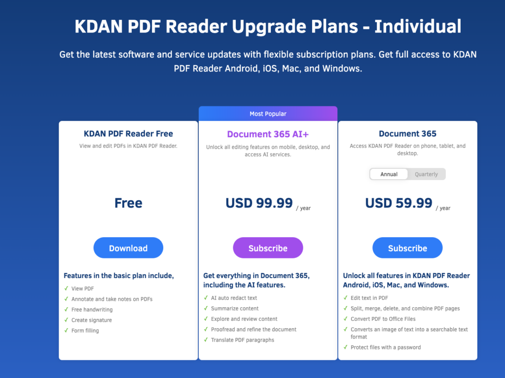 Pricing Transparency & Value Comparison - KDAN PDF Reader